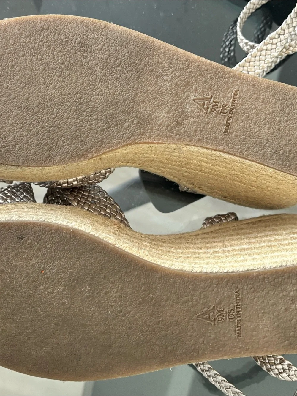 Anthropologie Metallic Taupe Braided Platform Espadrilles